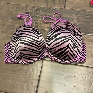Victoria’s Secret Pink Push-Up size 34C in Black & Purple Stripes.